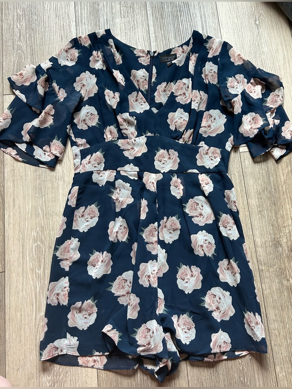 Topshop Navy Floral Romper with Blush Roses
